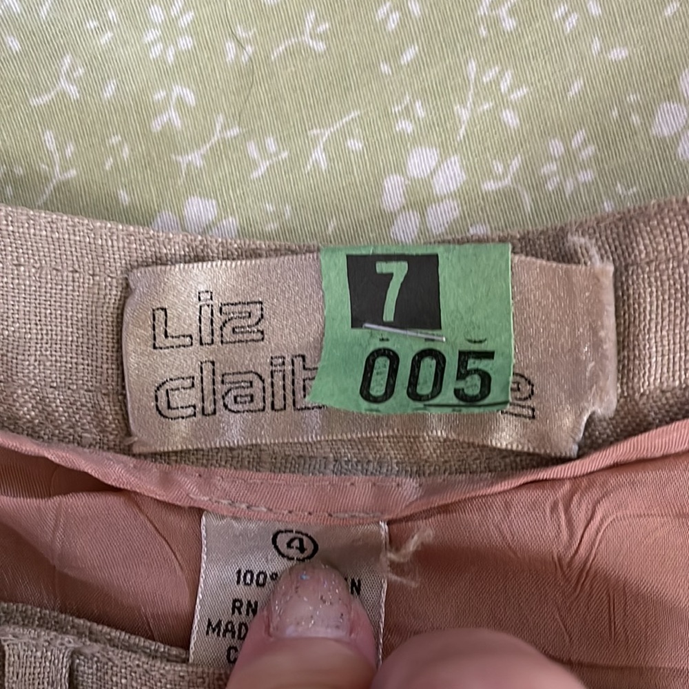 Liz Claiborne 100% Linen Natural Color Button Down Skirt 2 side pockets Size 4 - Picture 4 of 12